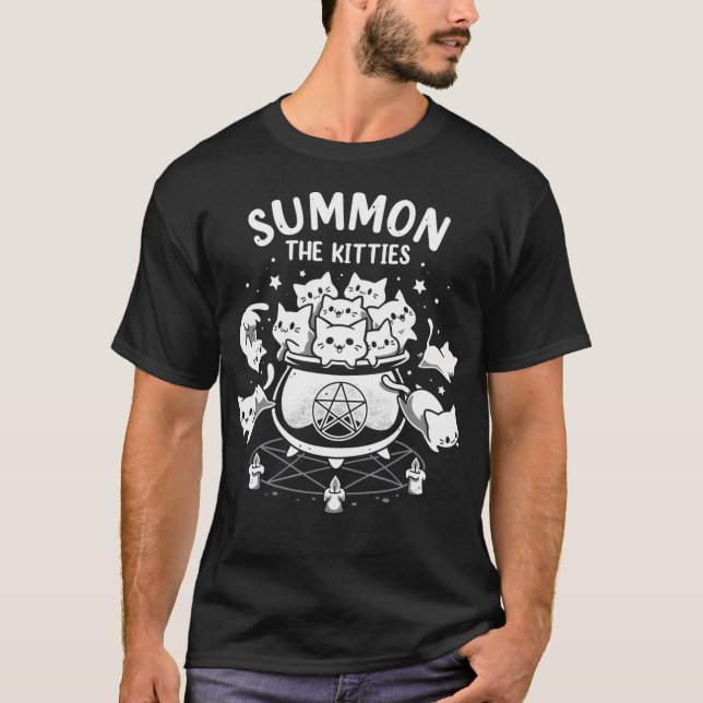 Beschwören Sie die Kätzchen - Hexerei Katze Ritual T-Shirt (Vorderseite)