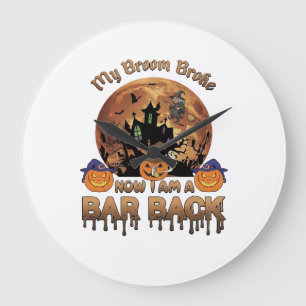 Besen Brach Bar Rückseite Halloween Spukhaus Hexe Große Wanduhr