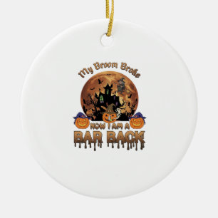 Besen Brach Bar Rückseite Halloween Spukhaus Hexe Keramik Ornament