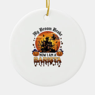 Besen Brach Barista Halloween Hexe Kaffee Kürbis Keramik Ornament