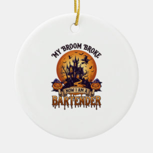 Besen Brach Barkeeper Halloween Spukhaus Hexe Keramik Ornament