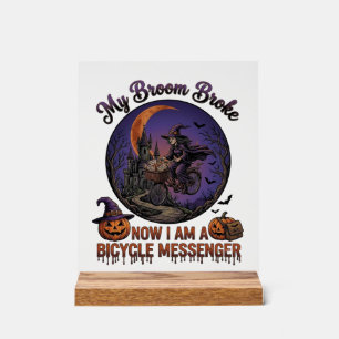Besen Brach Fahrrad Kurier Hexe Halloween Mond Acrylschild