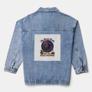 Besen brach Fahrrad-Kurier-Hexe Halloween Mond Jeansjacke