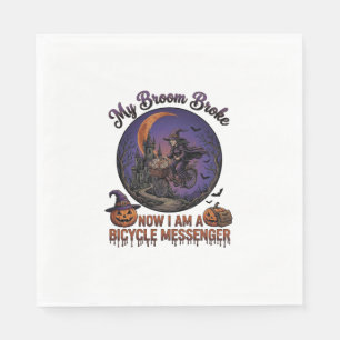Besen Brach Fahrrad Kurier Hexe Halloween Mond Serviette