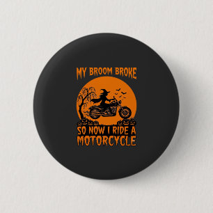 Besen Brach Halloween Hexe Motorrad Fledermäuse Kü Button