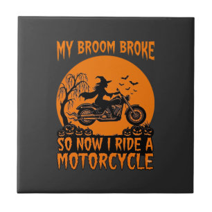Besen Brach Halloween Hexe Motorrad Fledermäuse Kü Fliese