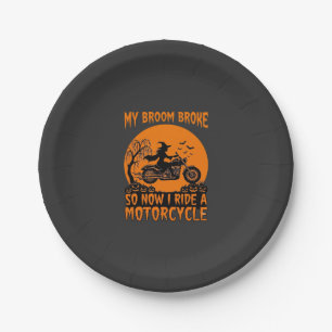 Besen Brach Halloween Hexe Motorrad Fledermäuse Kü Pappteller