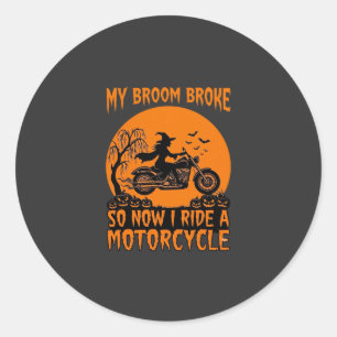 Besen Brach Halloween Hexe Motorrad Fledermäuse Kü Runder Aufkleber