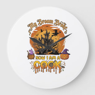 Besen Brach Koch Halloween Spukhaus Kessel Große Wanduhr