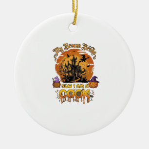 Besen Brach Koch Halloween Spukhaus Kessel Keramik Ornament