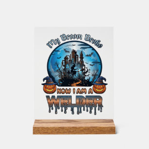 Besen Brach Schweißer Hexe Fabrik Kürbisse Hallowe Acrylschild