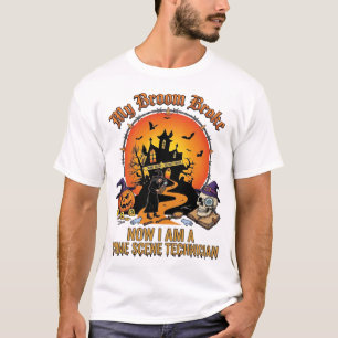 Besen Brach Tatorttechnikerin Halloween Hexe T-Shirt