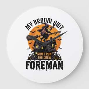 Besen brach Vorarbeiter Hexencrew Halloween-Design Große Wanduhr