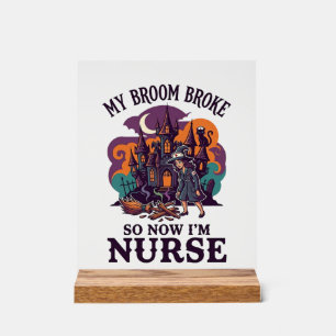 Besen Brachte Krankenschwester Halloween Hexe Spuk Acrylschild