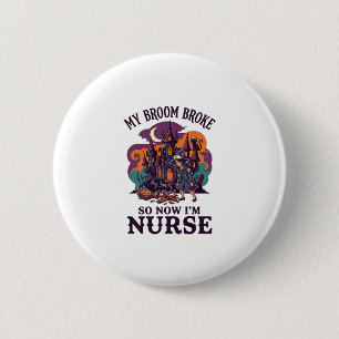 Besen Brachte Krankenschwester Halloween Hexe Spuk Button