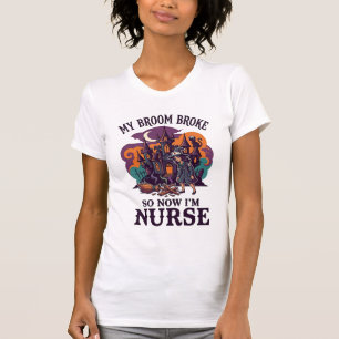 Besen Brachte Krankenschwester Halloween Hexe Spuk T-Shirt