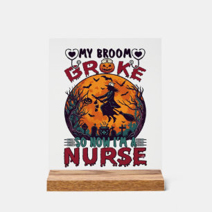 Besen Brachte Krankenschwester Halloween Hexe Voll Acrylschild