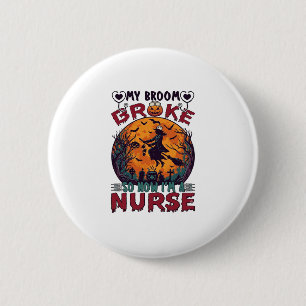 Besen Brachte Krankenschwester Halloween Hexe Voll Button