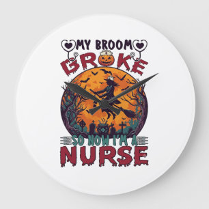 Besen Brachte Krankenschwester Halloween Hexe Voll Große Wanduhr