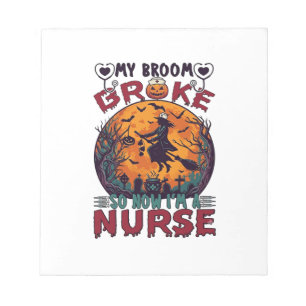Besen Brachte Krankenschwester Halloween Hexe Voll Notizblock