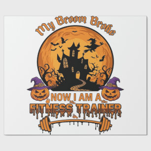 Besen kaputt Halloween Fitness-Trainer Hexe Kürbis Geschenkpapier