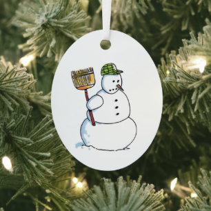 Besen-Schneemann ovaler Metallschmuck Ornament Aus Metall