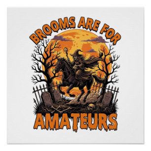 Besen sind Amateur-Halloween-Hexenpferd-Mond-Grab Poster