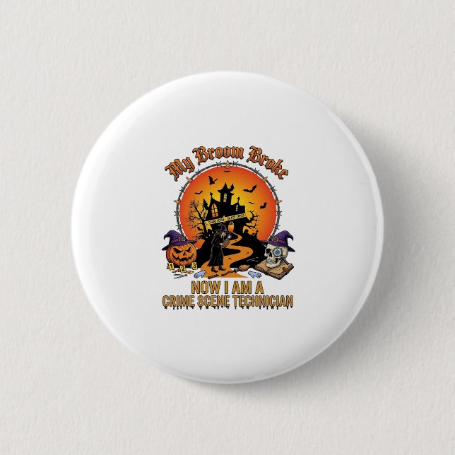 Besenbruch-Tatorttechnikerin Halloween Hexe Button (Vorderseite)