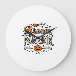 Besenparkplatz Halloween Vintage Hexenvektor-Desig Große Wanduhr
