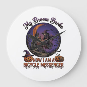 Besensch Sweep Fahrrad Kurier Hexe Halloween Mond Große Wanduhr