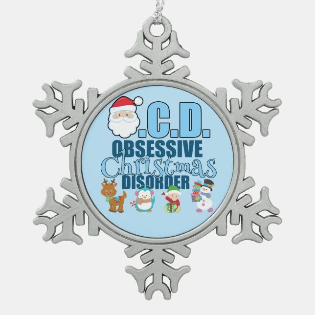 Besessene Weihnachtsstörung (blau) Schneeflocken Zinn-Ornament (Vorderseite)