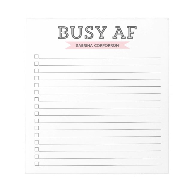 Besetzt AF | Moderne Typografie | Rosa Felder Notizblock (Vorderseite)