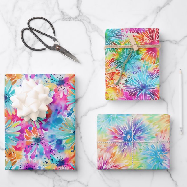 Besetzt florale Gefärbte Krawatte Muster Set 5 Geschenkpapier Set (Vorderseite)