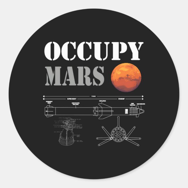 Besetzte Mars-Starship-Rakete Runder Aufkleber (Vorderseite)