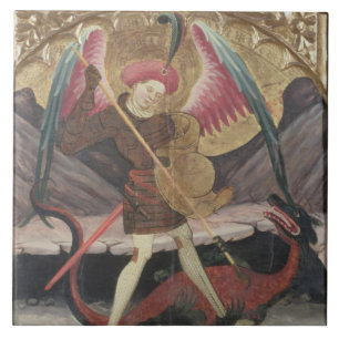 Besiegendes Übel St Michael, c.1480 (Tempera auf Fliese
