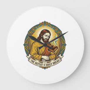 Besiegter Jesus raucht verbrannte Toast Frühstück Große Wanduhr