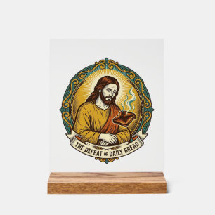 Besiegter Jesus raucht verbrannten Toast Frühstück Acrylschild