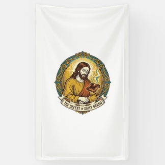 Besiegter Jesus raucht verbrannten Toast Frühstück Banner