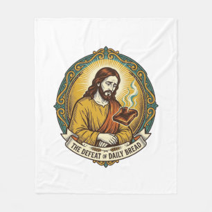 Besiegter Jesus raucht verbrannten Toast Frühstück Fleecedecke