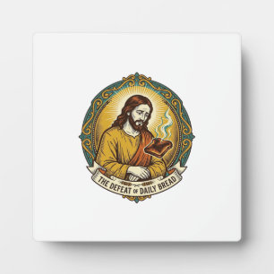 Besiegter Jesus raucht verbrannten Toast Frühstück Fotoplatte
