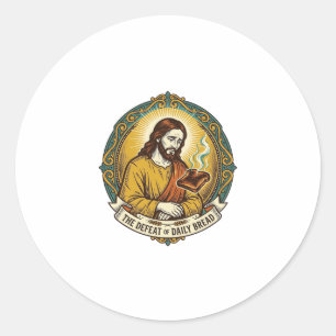 Besiegter Jesus raucht verbrannten Toast Frühstück Runder Aufkleber