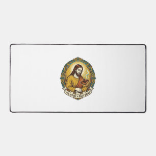 Besiegter Jesus raucht verbrannten Toast Frühstück Schreibtischunterlage