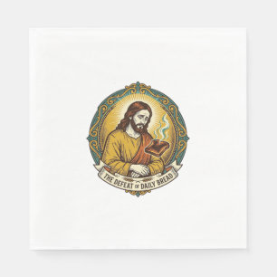 Besiegter Jesus raucht verbrannten Toast Frühstück Serviette