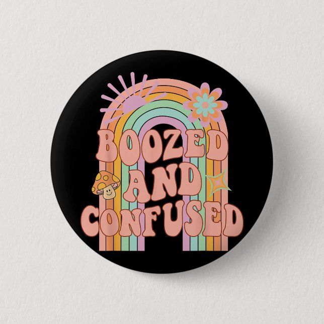 Besoffen Und Verwirrt Groovy Regenbogen Team Braut Button (Vorderseite)