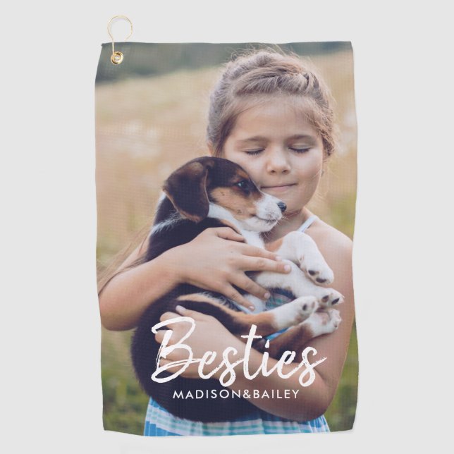Besoldung| Custom Pet Foto and Name Typografie Golfhandtuch (Vorderseite)