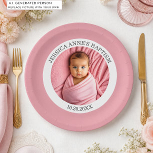 Besondere Foto Mädchen-Taufe Pappteller