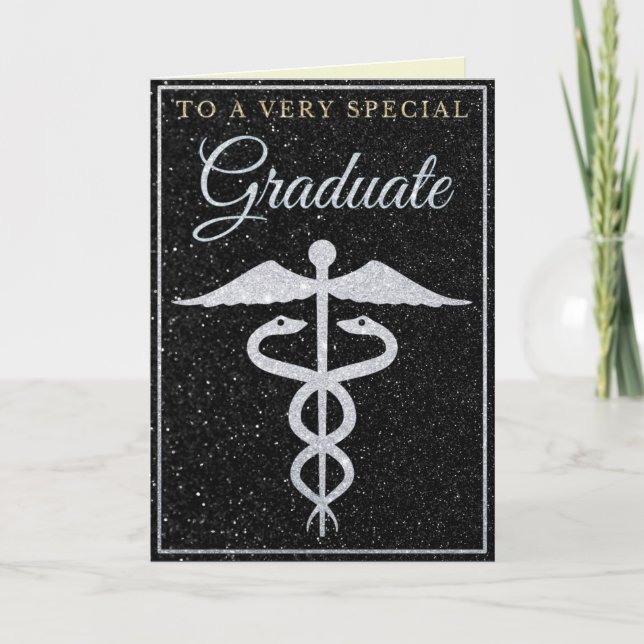 Besondere Graduate Silver Glitzer Medical Card Karte (Vorderseite)