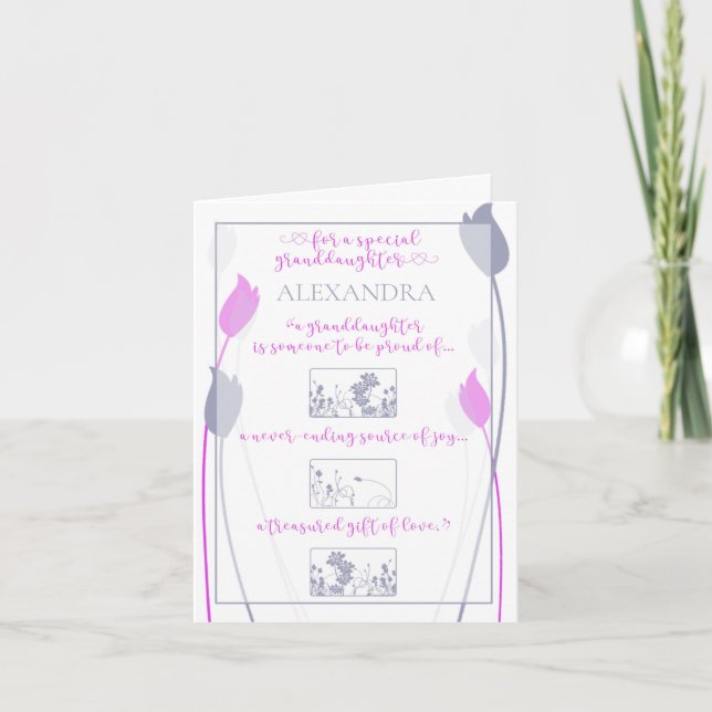 Besondere Grandtochter Pink Grau Tulip Karte (Vorderseite)