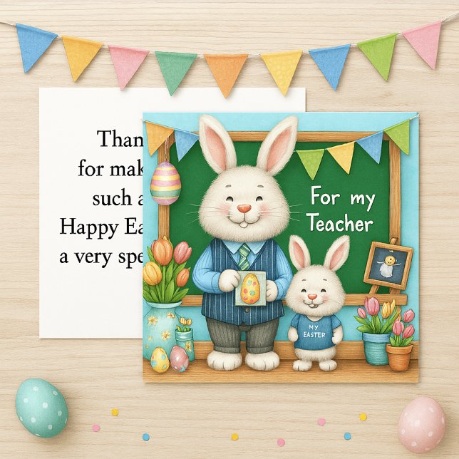 Besondere Lehrerin Frohe Ostern Grußkarte Feiertagskarte (For teacher, preschoolers or kindergarten designed card for teacher. Cute Easter bunny rabbits )