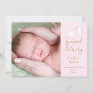 Besondere Lieferung Storch Baby Mädchen Foto Rosa  Ankündigung